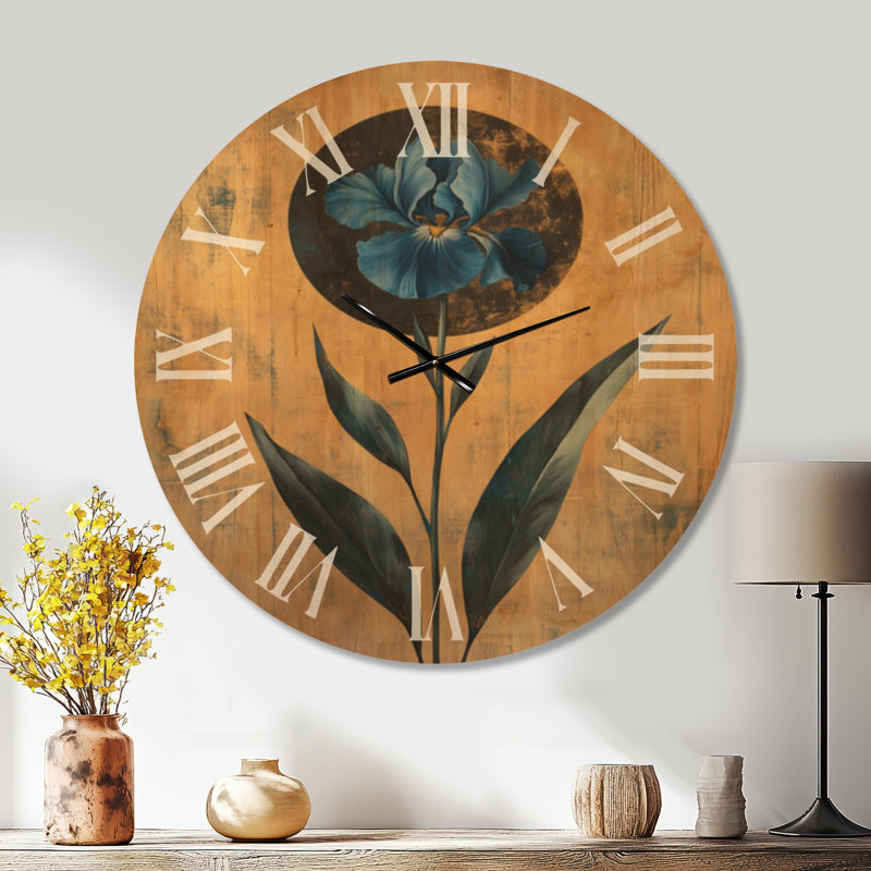 Regal Blue Iris I - Horloge murale surdimensionnée glamour, imprimée sur bois, Extra Large