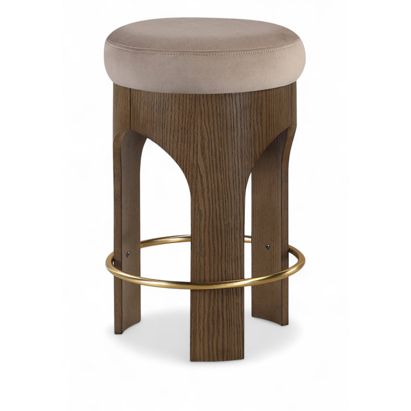 Tabouret de comptoir rembourré en velours Bocceli, Velours taupe, Brun