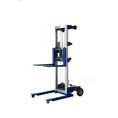 Lightweight Straddle Manual Hand Crank Stacker, Easy To Move, 400Lbs Capacity, 122Max Lift Height, Blue