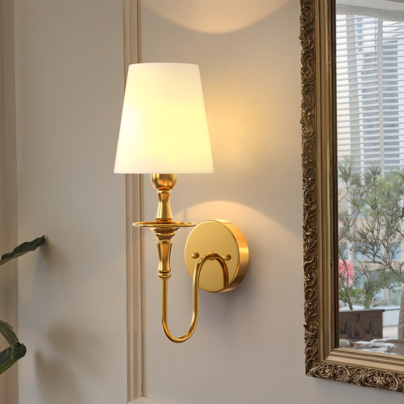 Alcester Battery Operated RGB Remote Arm Sconce Dimmable Bath Sconce Wall Light, Brass Metal Wall Sconces for Staircase, Living Room Bedroom Bathroom
