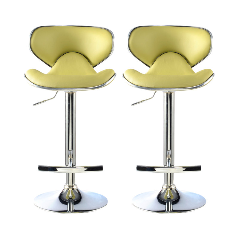 Sophie Swivel Upholstered Adjustable Height Counter Stool with Metal Frame, Chrome/Lime