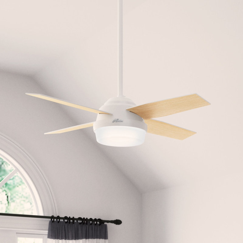 Dempsey 44" 4 - Blade Standard Ceiling Fan with Lights and Remote, Fresh White
