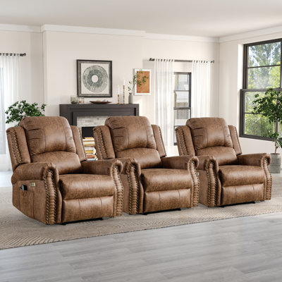 Ensemble de 3 fauteuils inclinables électriques en cuir Aidin