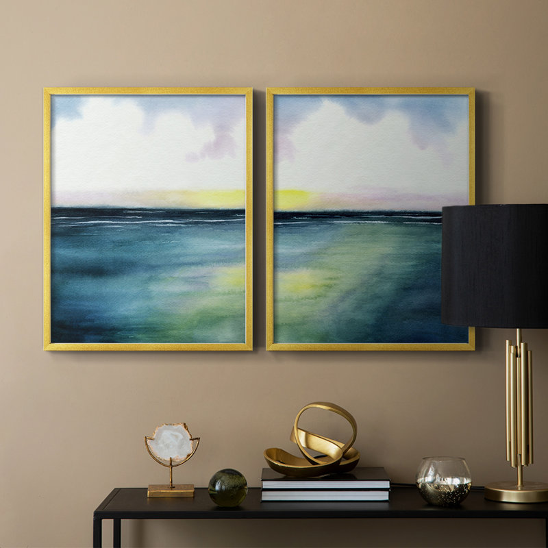 Impression encadrée Sherbet Sunset Diptych I-Premium - prête à être accrochée - aucun clou requis - aucun clou requis