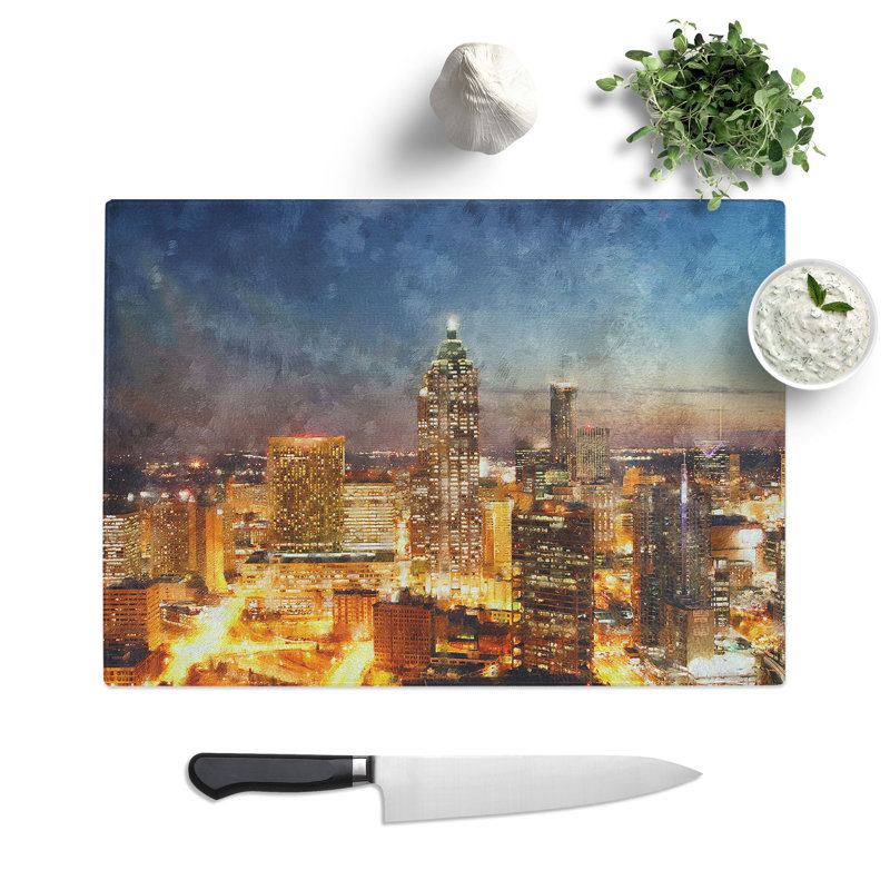 Atlanta Georgia Skyline Painting Chopping Board, 0.4cm H x 20cm W x 29cm L