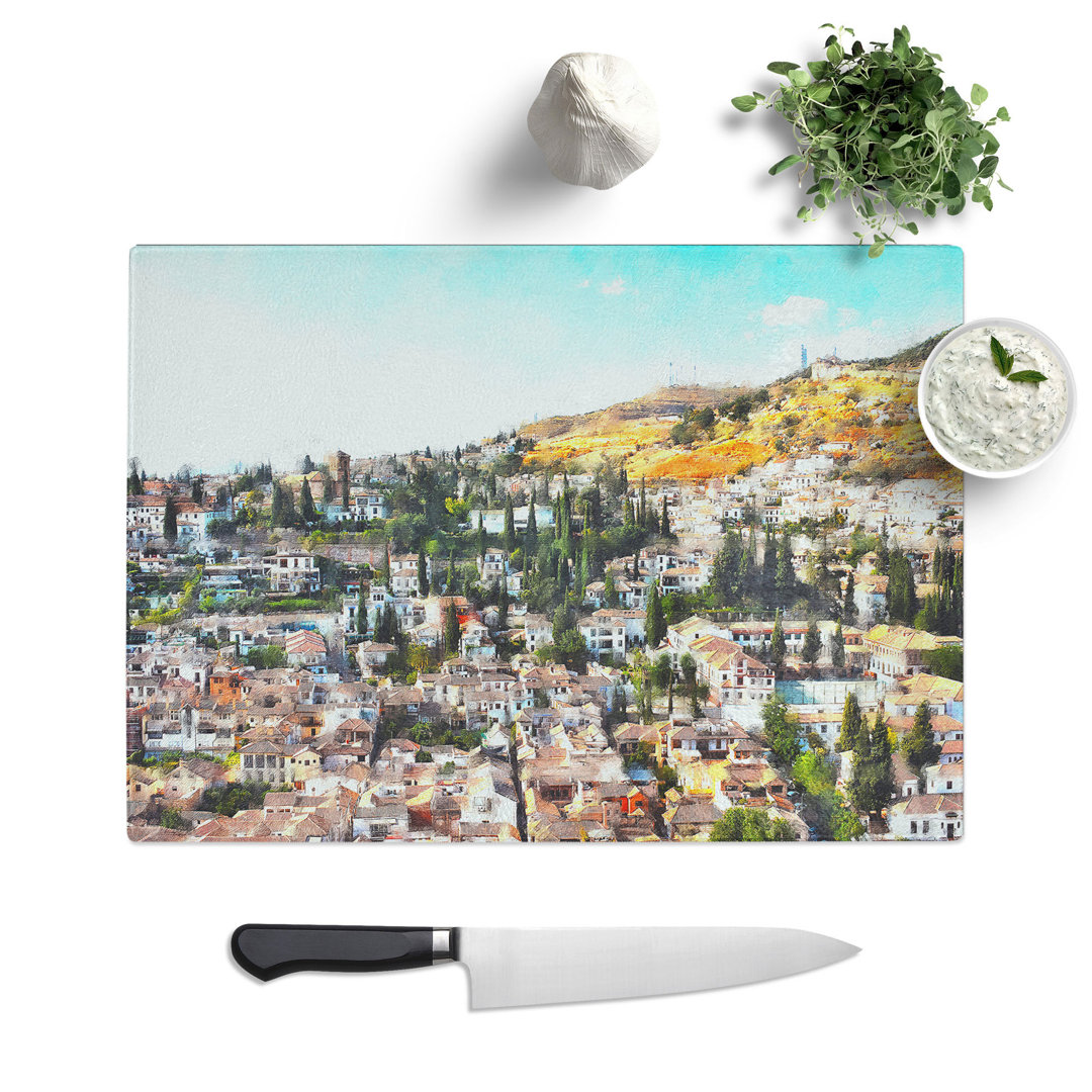 Rooftops in Granada Spain Painting Chopping Board