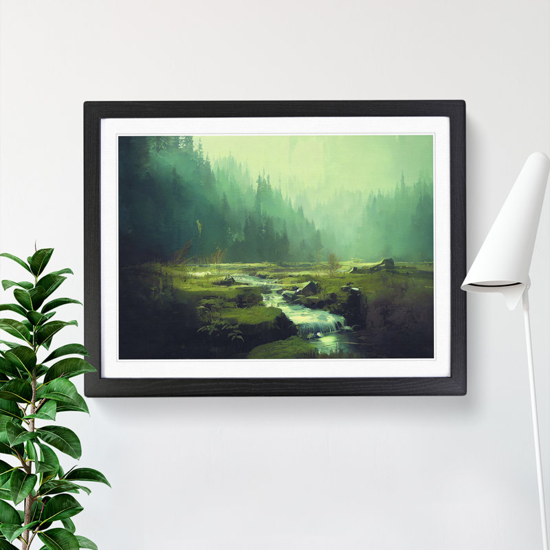 Astonishing Forest Stream - Single Picture Frame Print, Black Framed, 46cm H x 64cm W x 2cm D