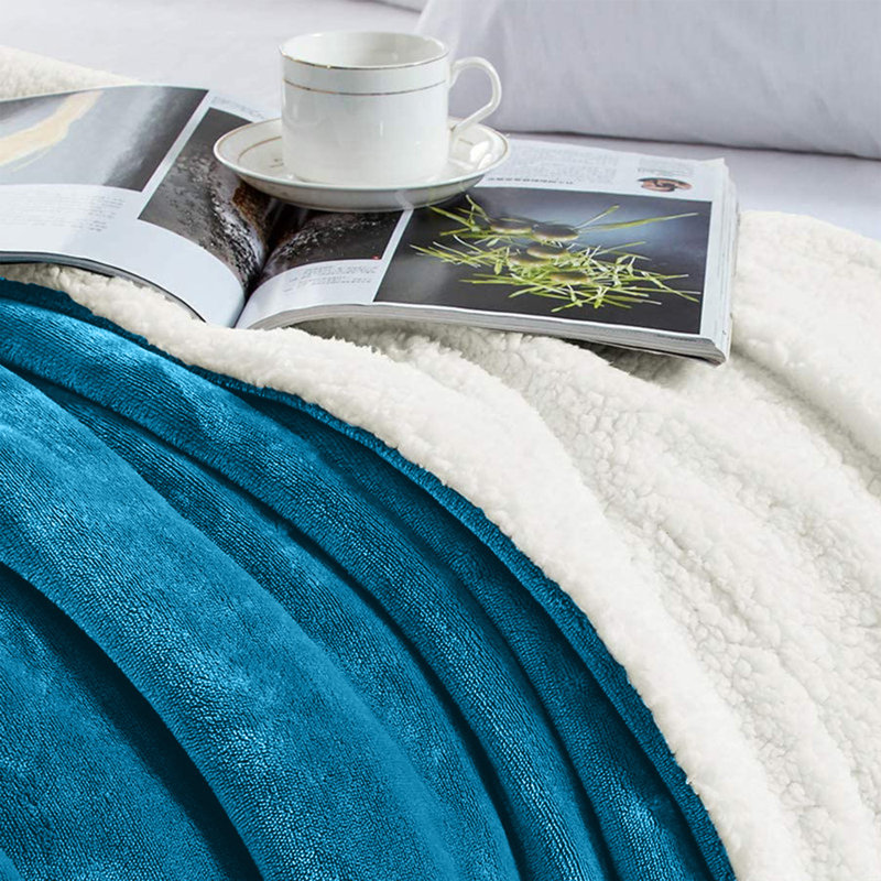 Super Soft Sherpa Fleece Fur Thick Dual Sided Flannel Reversible Blanket Throw, Single 130cm x 150cm, Teal