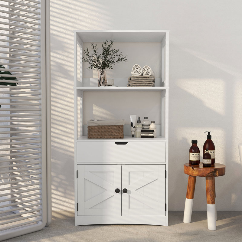 Armoire de salle de bain, armoire à linge, rangement pour salle de bain avec portes et tiroir