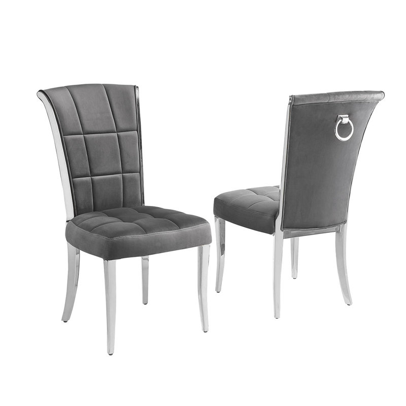Kalaiya 18'' H Velvet Upholstered Dining Chair, Dark Gray, Silver