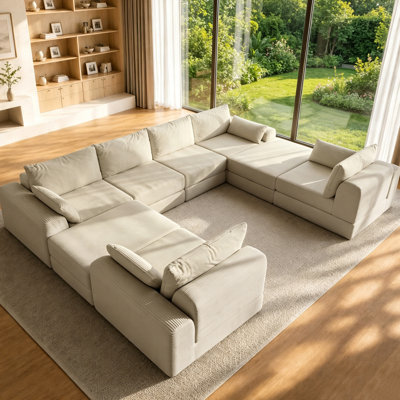 U Sectional Sofa Couch Set,Modular 130"U Shaped Floor Living Room Sofa Set With 4 Pillows,DIY Combination Sofa Couch for living rooms, apartments,bedr