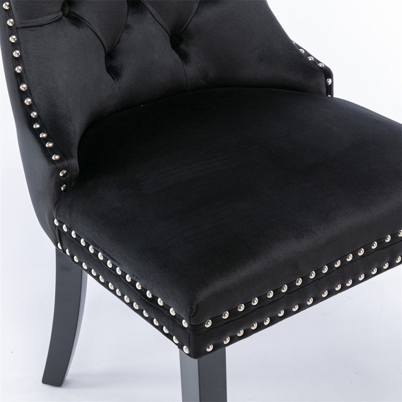 Ensemble de chaises de salle à manger rembourrées haut de gamme avec structure en bois massif, Noir, Noir