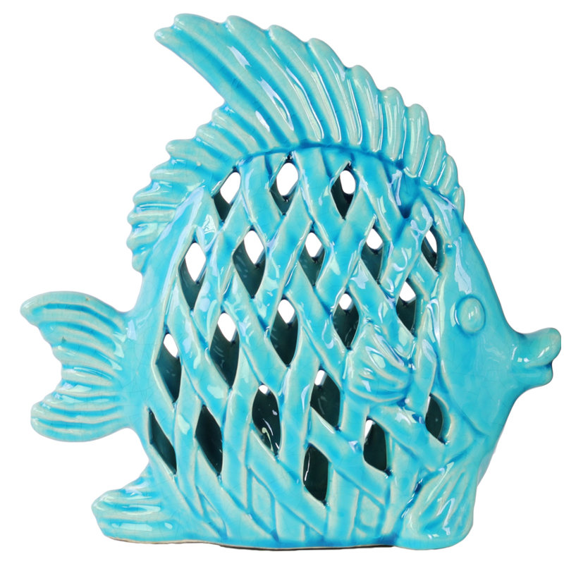 Figurine poisson ange Meier, H 9 po x l 9,5 po x P 4 po, Turquoise