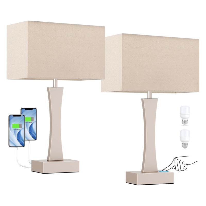 Lampes de chevet modernes à intensité variable avec ports USB C + A, lampes de table à contrôle tactile pour tables de chevet, ensemble de 2 avec ampoules DEL incluses
