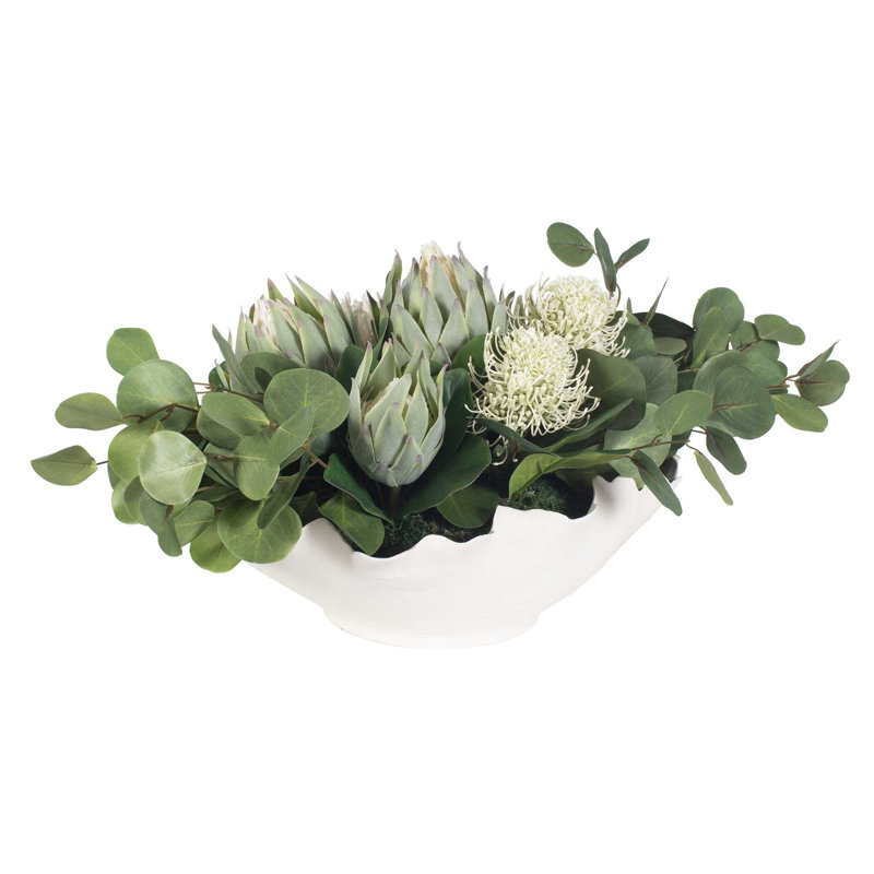 Uttermost Protea Blooms White Bowl Centerpiece