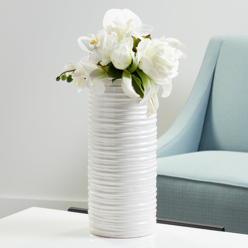 Adelya Handmade Ceramic / Porcelain Table Vase, 13.75" H  6" W x 6" D