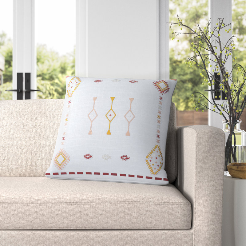 Gwyn Pillow Cover Throw, 20" x 20", Pale Blue/Mustard/Dusty Pink