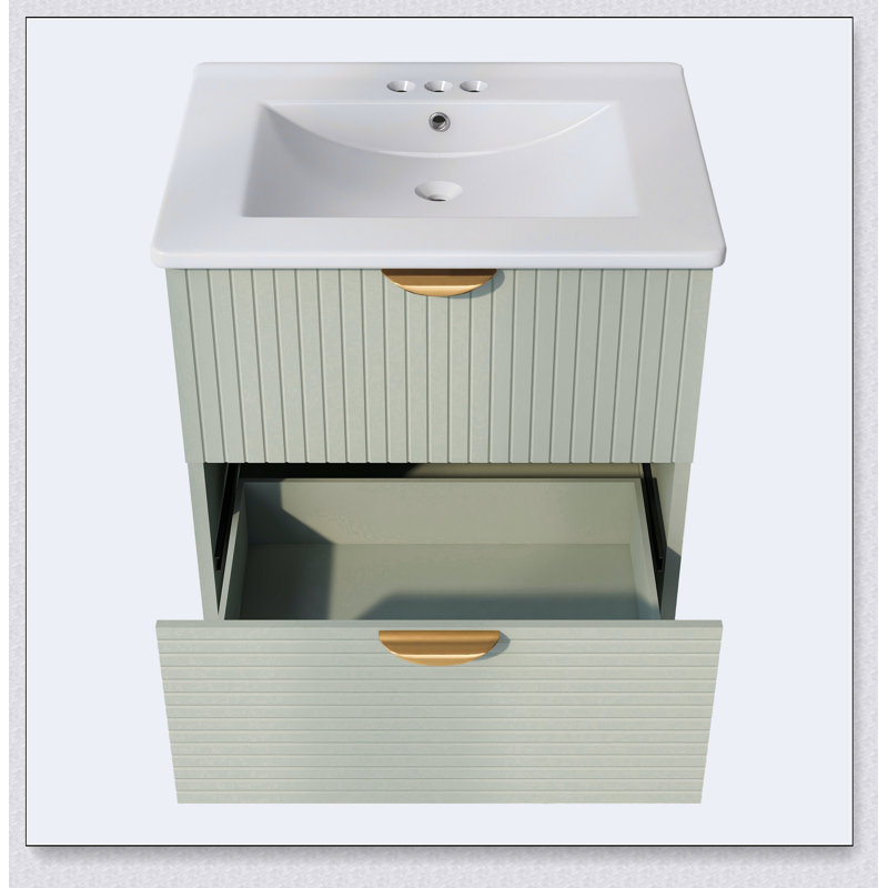 Ensemble de meuble-lavabo avec lavabo, armoire combinée et armoire de rangement pour salle de bain, Vert, 4 po au centre