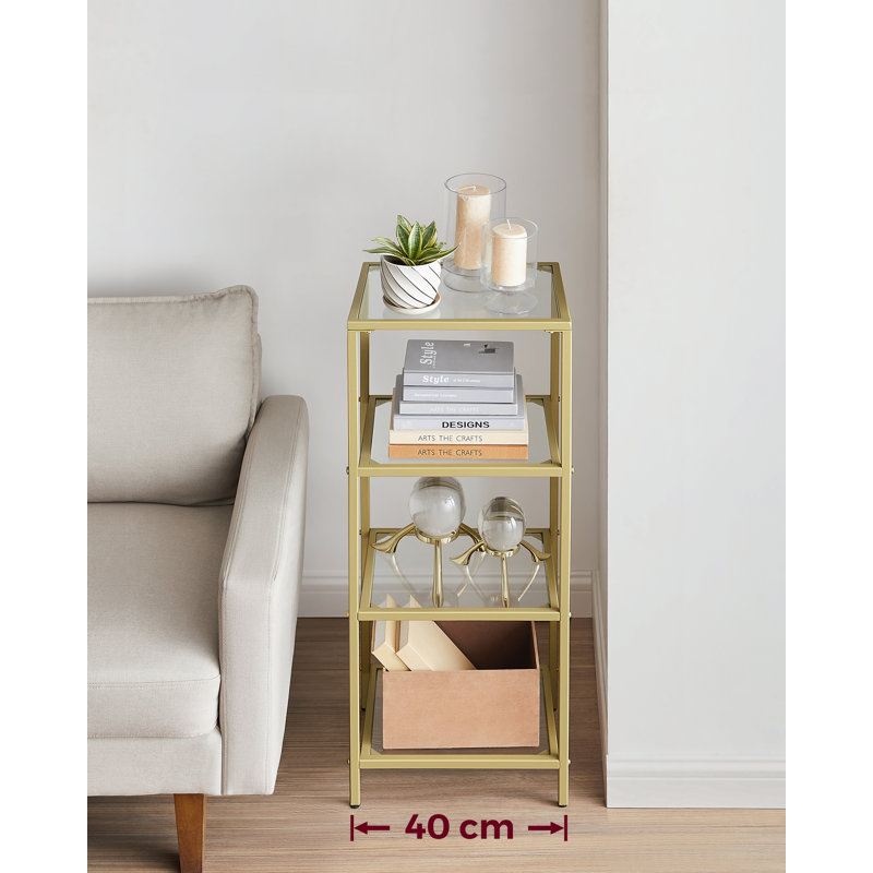 Abrihet 40cm W Steel Bookcase, Metallic Gold/Clear
