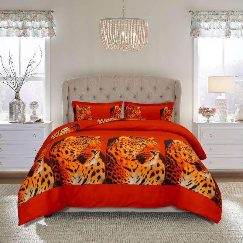 Aspire Homeware Leopard Print 3D Duvet Complete Set With Pillowcases & Fitted Sheet, Single Duvet Cover Set + 1 Pillowcase