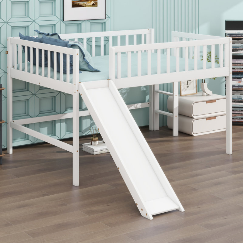 Lit mezzanine bas avec échelle et toboggan, White