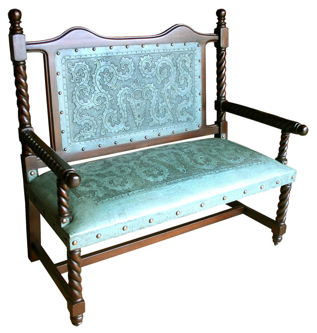 Colonial Leather Bench, Turquoise