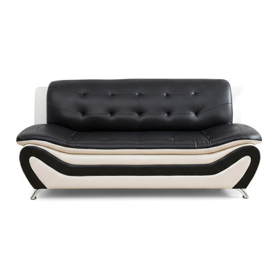 76.5''Modern Black and White Faux Leather 3 Seater Sofa