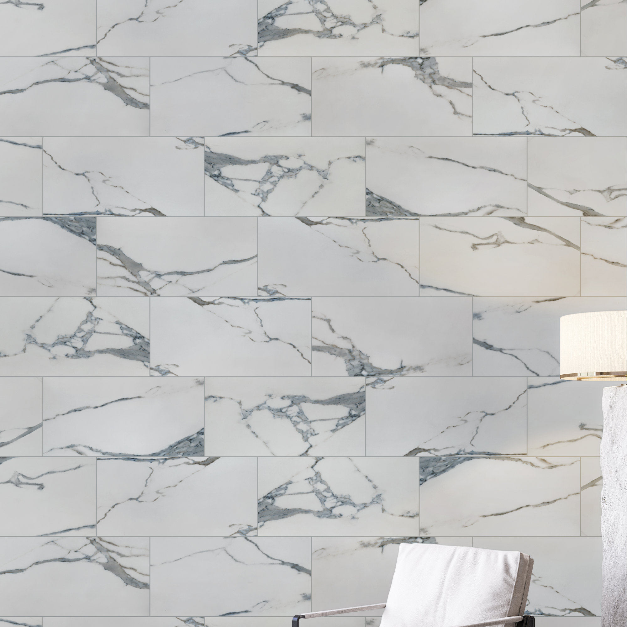 Velluto 12 in. x 24 in. Polished Porcelain Marble Look Floor and Wall Tile, Baltic