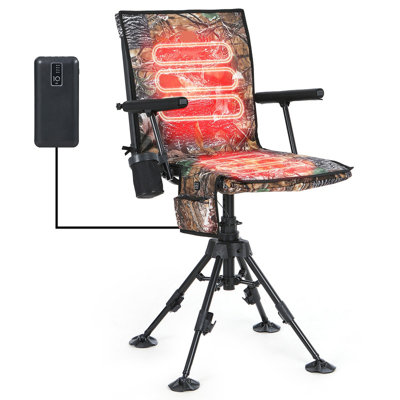 Heated 360 Degree Swivel Hunting Chair with Adjustable Legs, Silent Rotation, Built-In Battery, Portable & Foldable by Arlmont & Co.