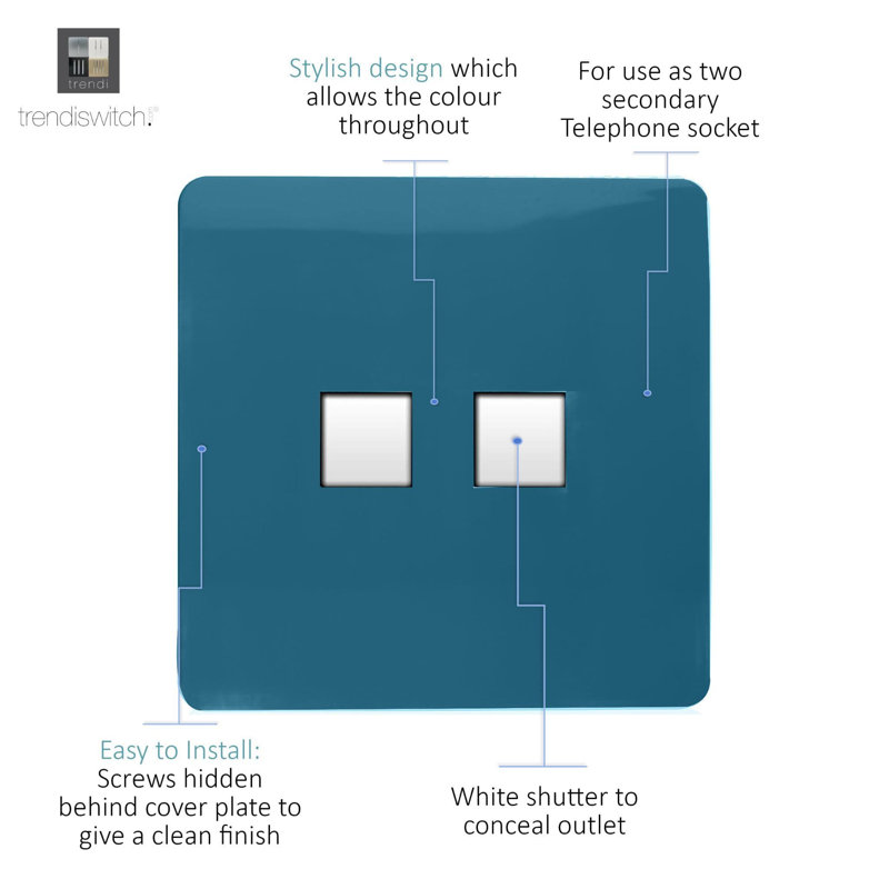 Trendi Switch 2 Gang Cat 3 Telephone Socket, Ocean Blue