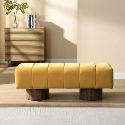 Banc en chenille jaune sans assemblage pour chambre à coucher, salon et entrée, noyau en mousse de 11 po de hauteur, 50 po de longueur, 17 po de hauteur, capacité de poids de 300 lb, assemblage, longueur, hauteur, capacité,