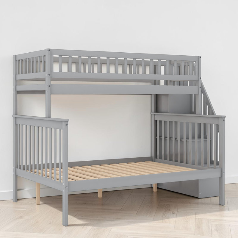 Dossena Standard Bunk Bed with Shelves, Gray, Twin over Full