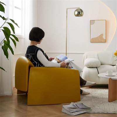 Modern M-Shaped Yellow Leather Armchair - Italian Style Designer Single Seater for Living Room or Balcony