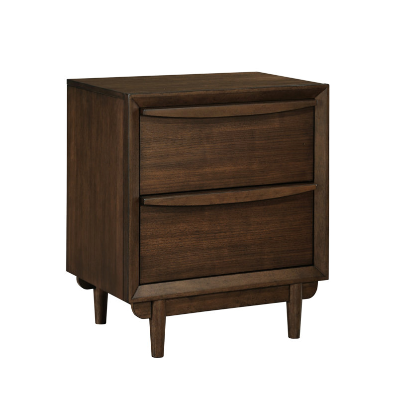 Table de chevet de style Mid-Century moderne en noyer, 2 tiroirs et 2 présentoirs en noyer avec décoration pour la décoration