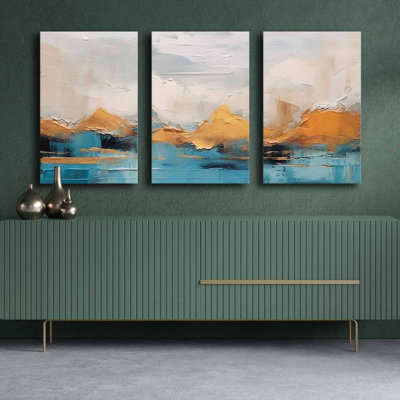 Superbe ensemble de peinture sur toile décorative (3 pièces), 100% toile, taille totale: 57,1 po x 27,6 po | Structure 100% bois de pin, épaisseur: 0,1 pouce | Parfait pour le décor du salon et de la chambre à coucher, des couleurs vives et un design