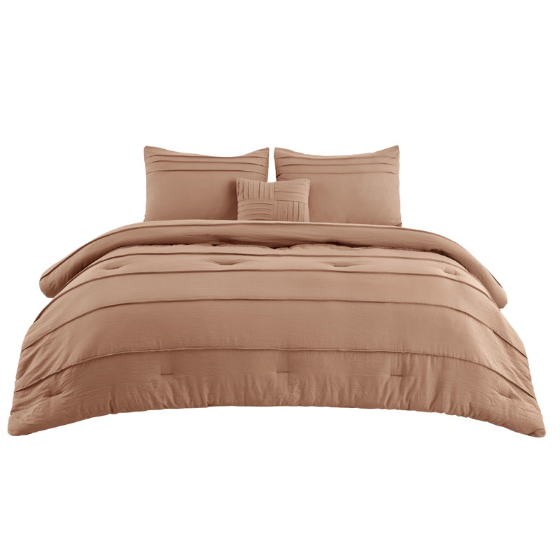 Bedsure Pinch Pleat Comforter Set Boho Bed-in-A-Bag Bedding Set with  Pillowcases for All Season, Taupe