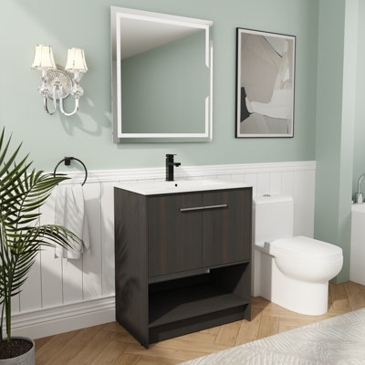 Meuble-lavabo 30 po avec lavabo en céramique, armoires à fermeture en douceur