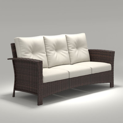 Outdoor Patio Wicker Extra Wide Armrest Sofa, All-weather High Back Couch With Soft Cushions