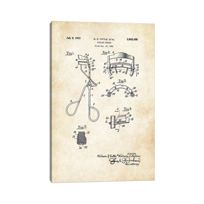 «Salon Eyelash Curler» par brevet77 - reproduction de dessin sur toile tendue, H 40 po x l 26 po x P 1,5 po