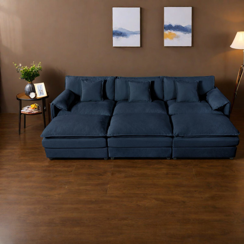 Canapés modulaires spacieux en chenille modulaire de salon moderne bleu