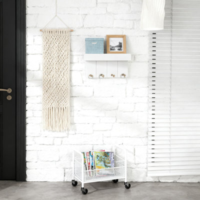 Porte-clés mural avec tablette et 4 crochets, organisateur décoratif compact pour clés, courrier et articles essentiels, décor de maison de campagne moderne