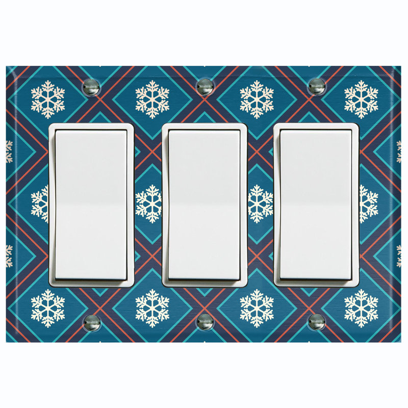 Christmas Plaid Snow Flakes 3 - Gang Toggle Light Switch Standard Wall Plate