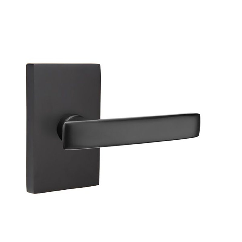 Geneva Flat Privacy (Bed & Bath) Door Lever with Rectangle Rosette, Flat Black, Left
