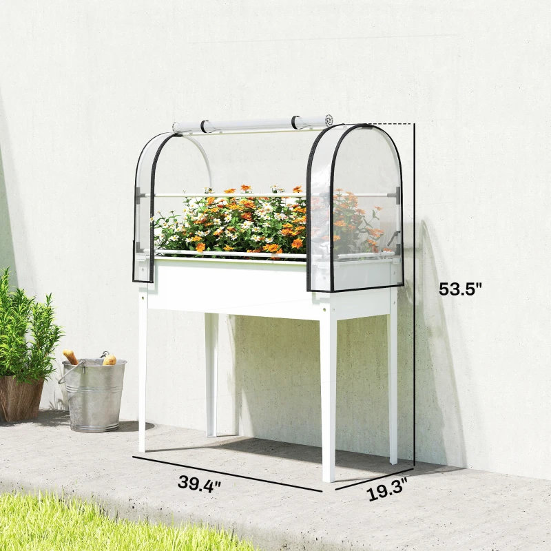 Elevated Raised Garden Bed with Mini Greenhouse, Protective Cover, and Easy-Access Design for Year-Round Planting, White