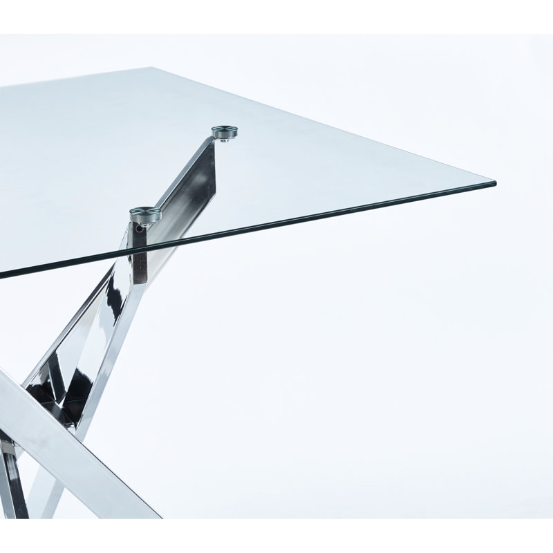 Table de cuisine moderne à la mode avec pieds en métal, verre trempé et installation simple pour un entretien facile