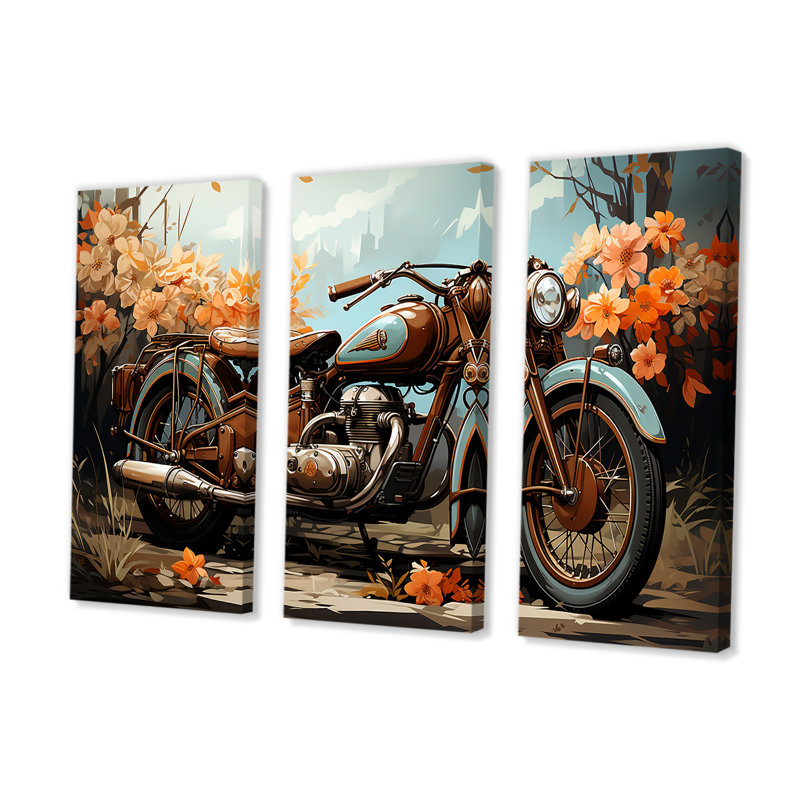 Retro cruiser moto I - ensemble de reproductions d'art mural, H 28 po x l 36 po x P 1 po
