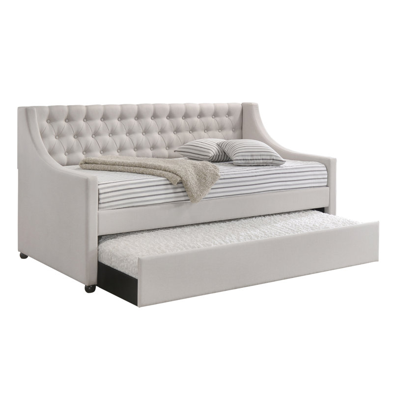 Capitola Upholstered Daybed with Caster Wheels, Beige