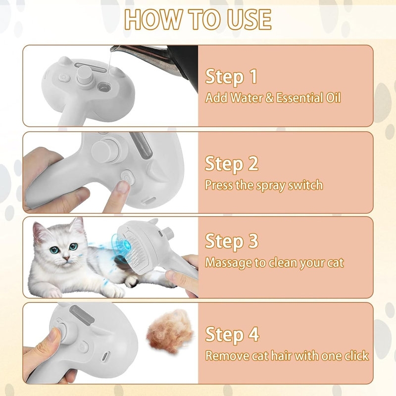 Brosse à vapeur pour chat pour chat, Blanc