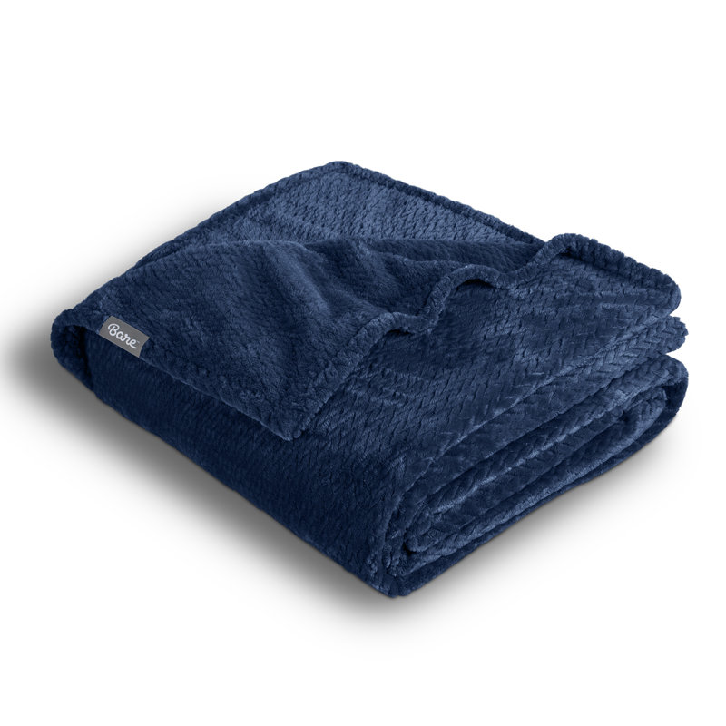 King Size Dark Blue Chevron Microplush Fleece Blanket