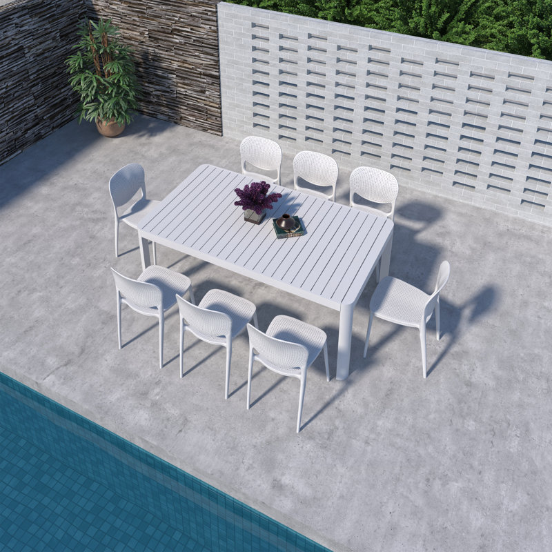 Amazonia Milky Extendable Outdoor Patio Aluminum And Resin Dining Set, 8